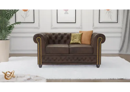 Wilhelm - Chesterfield 2 sitzer Sofa mit Schlaffunktion aus Vintage Optik Microfaser mit Holzfüßen