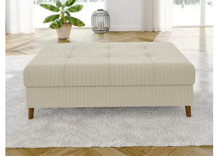 Maya - Ecksofa mit Schlaffunktion und Hocker mit Braun Holzfüßen im skandinavischen Stil aus Cord-Stoff