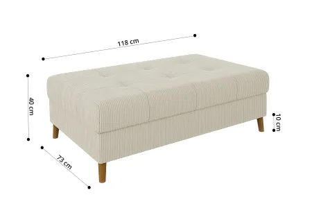 Maya - Ecksofa mit Schlaffunktion und Hocker mit Braun Holzfüßen im skandinavischen Stil aus Cord-Stoff