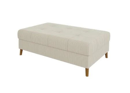 Maya - Ecksofa mit Schlaffunktion und Hocker mit Braun Holzfüßen im skandinavischen Stil aus Cord-Stoff