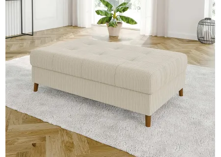 Maya - Ecksofa mit Schlaffunktion und Hocker mit Braun Holzfüßen im skandinavischen Stil aus Cord-Stoff