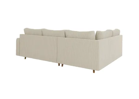 Maya - Ecksofa mit Schlaffunktion und Hocker mit Braun Holzfüßen im skandinavischen Stil aus Cord-Stoff