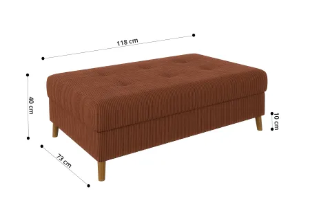 Maya - Ecksofa mit Schlaffunktion und Hocker mit Braun Holzfüßen im skandinavischen Stil aus Cord-Stoff