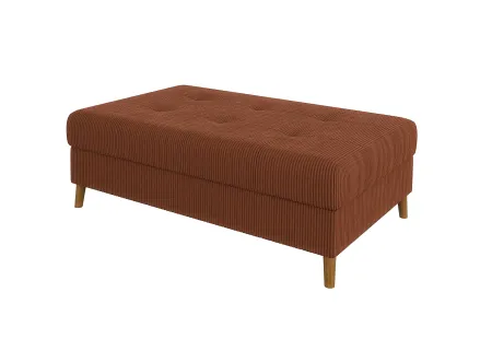 Maya - Ecksofa mit Schlaffunktion und Hocker mit Braun Holzfüßen im skandinavischen Stil aus Cord-Stoff