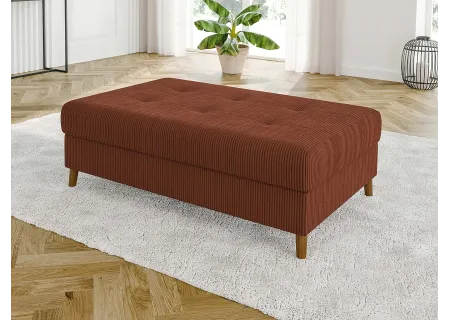 Maya - Ecksofa mit Schlaffunktion und Hocker mit Braun Holzfüßen im skandinavischen Stil aus Cord-Stoff