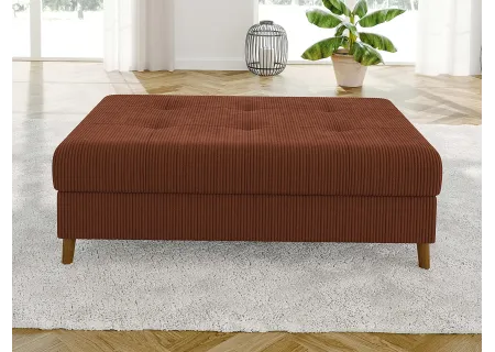 Maya - Ecksofa mit Schlaffunktion und Hocker mit Braun Holzfüßen im skandinavischen Stil aus Cord-Stoff