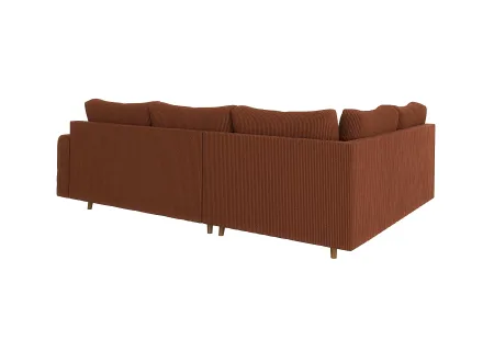 Maya - Ecksofa mit Schlaffunktion und Hocker mit Braun Holzfüßen im skandinavischen Stil aus Cord-Stoff