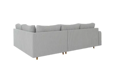 Maya - Ecksofa mit Schlaffunktion und Hocker mit Braun Holzfüßen im skandinavischen Stil aus Cord-Stoff