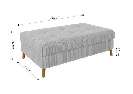 Maya - Ecksofa mit Schlaffunktion und Hocker mit Braun Holzfüßen im skandinavischen Stil aus Cord-Stoff