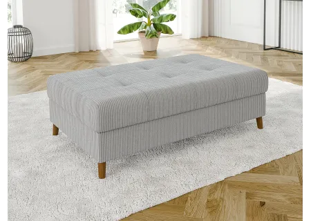 Maya - Ecksofa mit Schlaffunktion und Hocker mit Braun Holzfüßen im skandinavischen Stil aus Cord-Stoff