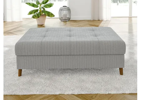 Maya - Ecksofa mit Schlaffunktion und Hocker mit Braun Holzfüßen im skandinavischen Stil aus Cord-Stoff