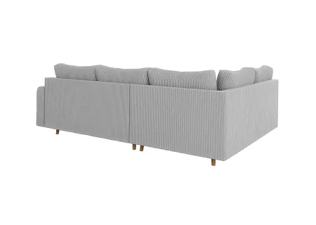 Maya - Ecksofa mit Schlaffunktion und Hocker mit Braun Holzfüßen im skandinavischen Stil aus Cord-Stoff