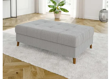 Maya - Ecksofa mit Schlaffunktion und Hocker mit Braun Holzfüßen im skandinavischen Stil aus Cord-Stoff