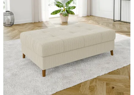 Maya - Wohnlandschaft mit Schlaffunktion und Hocker mit Braun Holzfüßen im skandinavischen Stil aus Cord-Stoff