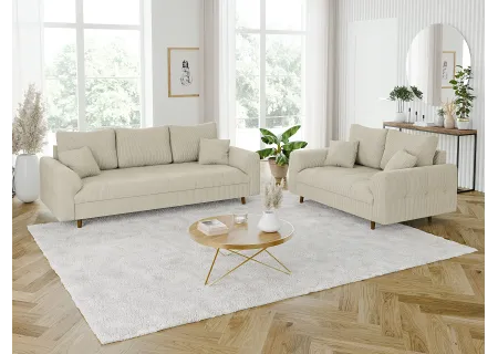 Maya - Sofa 2 sitzer mit Braun Holzfüßen im skandinavischen Stil aus Cord-Stoff