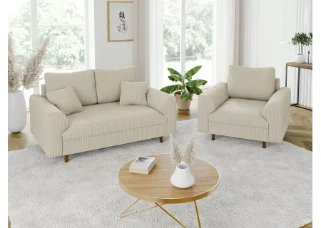 Maya - Sofa 2 sitzer mit Braun Holzfüßen im skandinavischen Stil aus Cord-Stoff