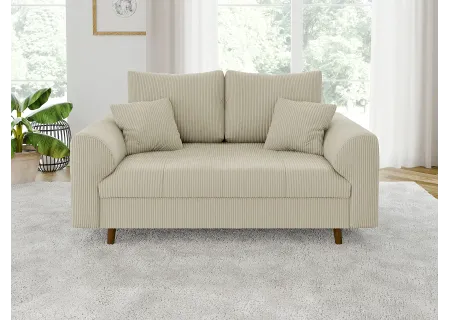 Maya - Sofa 2 sitzer mit Braun Holzfüßen im skandinavischen Stil aus Cord-Stoff