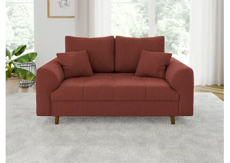 Maya - Sofa 2 sitzer mit Braun Holzfüßen im skandinavischen Stil aus Cord-Stoff