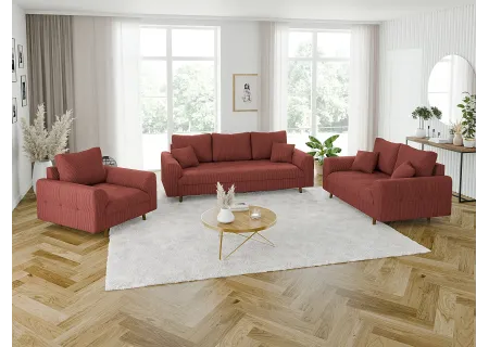 Maya - Sofa 2 sitzer mit Braun Holzfüßen im skandinavischen Stil aus Cord-Stoff