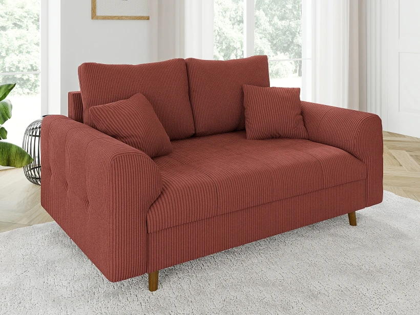 Maya - Sofa 2 sitzer mit Braun Holzfüßen im skandinavischen Stil aus Cord-Stoff