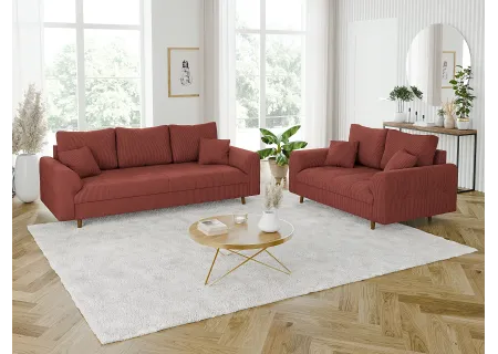 Maya - Sofa 2 sitzer mit Braun Holzfüßen im skandinavischen Stil aus Cord-Stoff