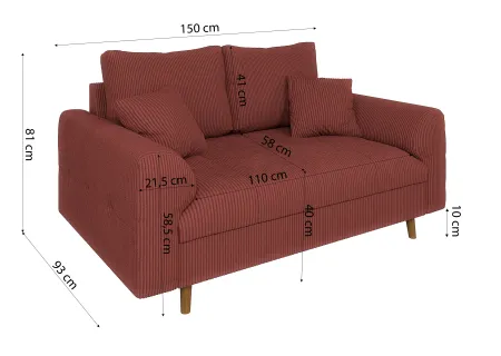 Maya - Sofa 2 sitzer mit Braun Holzfüßen im skandinavischen Stil aus Cord-Stoff