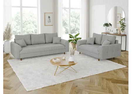 Maya - Sofa 2 sitzer mit Braun Holzfüßen im skandinavischen Stil aus Cord-Stoff