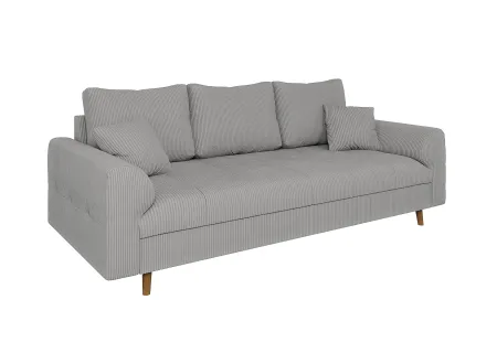 Maya - Sofa 3 sitzer mit Braun Holzfüßen im skandinavischen Stil aus Cord-Stoff