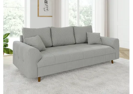 Maya - Sofa 3 sitzer mit Braun Holzfüßen im skandinavischen Stil aus Cord-Stoff