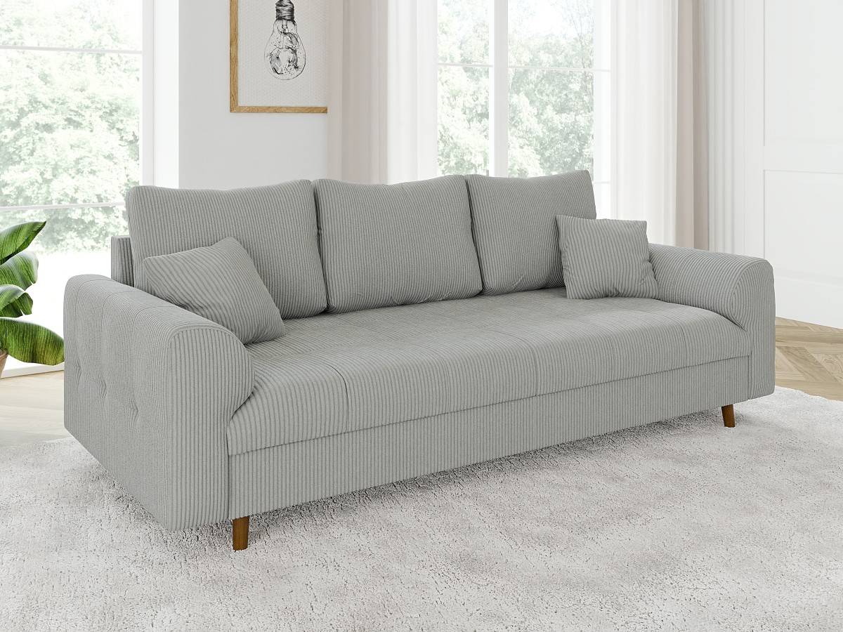 Maya - Sofa 3 sitzer mit Braun Holzfüßen im skandinavischen Stil aus Cord-Stoff