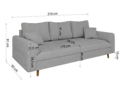 Maya - Sofa 3 sitzer mit Braun Holzfüßen im skandinavischen Stil aus Cord-Stoff