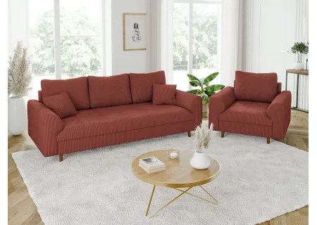 Maya - Sofa 3 sitzer mit Braun Holzfüßen im skandinavischen Stil aus Cord-Stoff