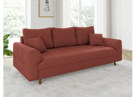 Maya - Sofa 3 sitzer mit Braun Holzfüßen im skandinavischen Stil aus Cord-Stoff