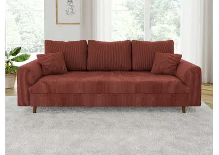 Maya - Sofa 3 sitzer mit Braun Holzfüßen im skandinavischen Stil aus Cord-Stoff