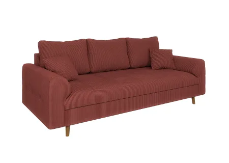 Maya - Sofa 3 sitzer mit Braun Holzfüßen im skandinavischen Stil aus Cord-Stoff