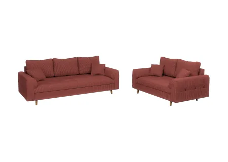 Maya - Sofa 3 sitzer mit Braun Holzfüßen im skandinavischen Stil aus Cord-Stoff