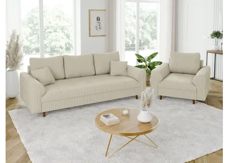 Maya - Sofa 3 sitzer mit Braun Holzfüßen im skandinavischen Stil aus Cord-Stoff