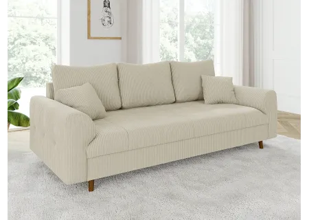 Maya - Sofa 3 sitzer mit Braun Holzfüßen im skandinavischen Stil aus Cord-Stoff