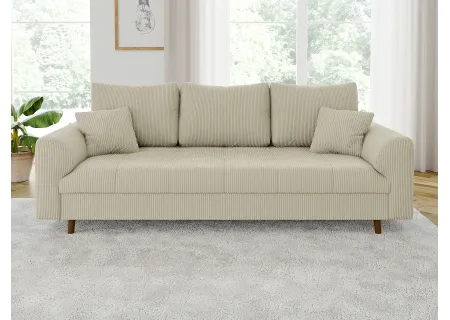 Maya - Sofa 3 sitzer mit Braun Holzfüßen im skandinavischen Stil aus Cord-Stoff