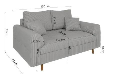 Maya - Polstergarnitur 3+2 mit Braun Holzfüßen im skandinavischen Stil aus Cord-Stoff