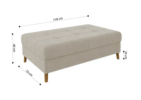 Lars - Ecksofa mit Schlaffunktion und Hocker mit Braun Holzfüßen im skandinavischen Stil aus Boucle-Stoff