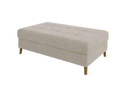 Lars - Ecksofa mit Schlaffunktion und Hocker mit Braun Holzfüßen im skandinavischen Stil aus Boucle-Stoff