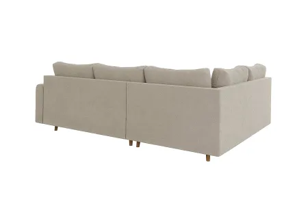 Lars - Ecksofa mit Schlaffunktion und Hocker mit Braun Holzfüßen im skandinavischen Stil aus Boucle-Stoff