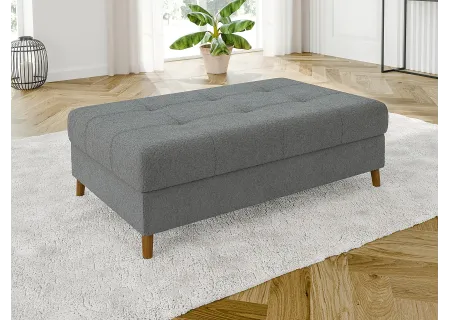 Lars - Ecksofa mit Schlaffunktion und Hocker mit Braun Holzfüßen im skandinavischen Stil aus Boucle-Stoff