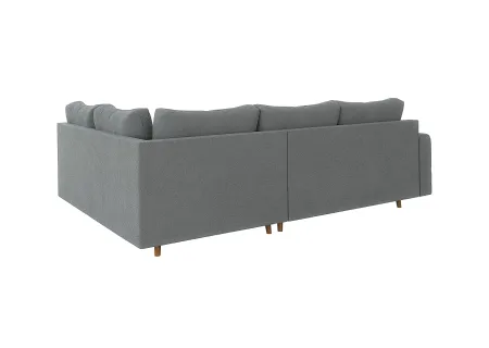 Lars - Ecksofa mit Schlaffunktion und Hocker mit Braun Holzfüßen im skandinavischen Stil aus Boucle-Stoff