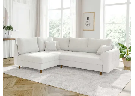 Lars - Ecksofa mit Schlaffunktion und Hocker mit Braun Holzfüßen im skandinavischen Stil aus Boucle-Stoff