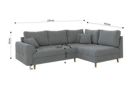 Lars - Ecksofa mit Schlaffunktion und Hocker mit Braun Holzfüßen im skandinavischen Stil aus Boucle-Stoff