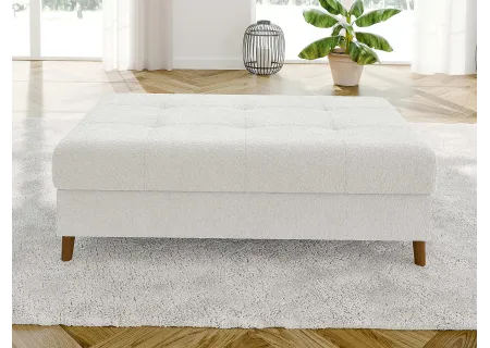 Lars - Ecksofa mit Schlaffunktion und Hocker mit Braun Holzfüßen im skandinavischen Stil aus Boucle-Stoff