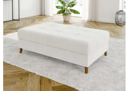 Lars - Ecksofa mit Schlaffunktion und Hocker mit Braun Holzfüßen im skandinavischen Stil aus Boucle-Stoff