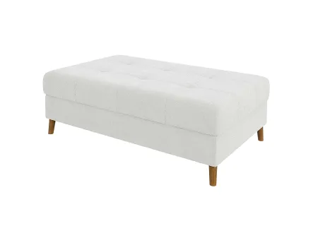 Lars - Ecksofa mit Schlaffunktion und Hocker mit Braun Holzfüßen im skandinavischen Stil aus Boucle-Stoff